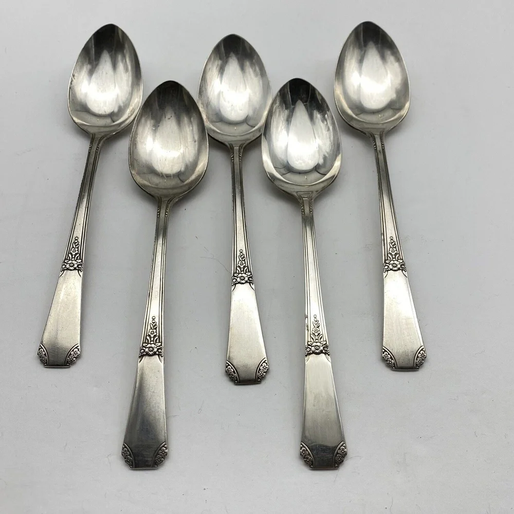 Vintage Oneida Rio Oval Soup Spoons WM A‎ Rogers 1939 Silverplate 5 Set Art Deco